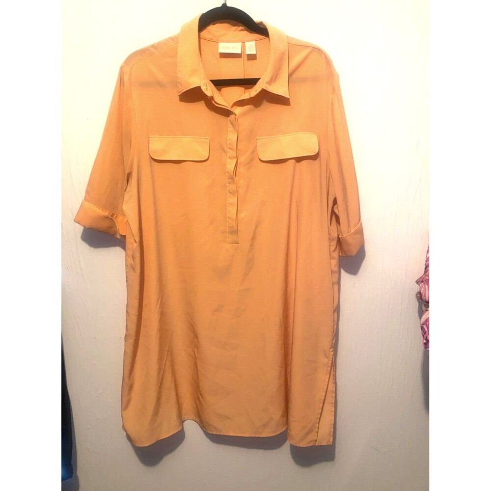 Chico's Short Sleeve Popover Utility Tunic Citrus Pop Pockets Size 3 XL (16/18)